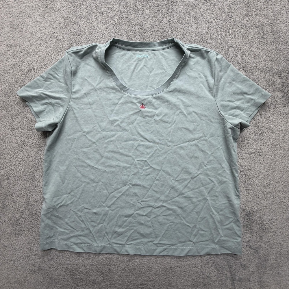 lashop Shirt Women Large Sage Green Hemp Cotton Blend Crewneck T-Shirt Leaf Logo